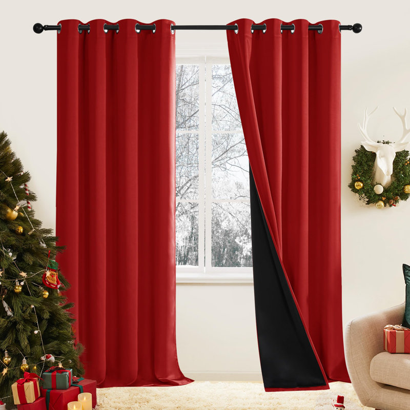 100 Percent Blackout with Liner Grommet Curtain Panel (Set of 4), 52" W x 95" L, Red