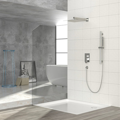Shower System With Adjustable Slide Bar,12 Inch Wall Mounted Square Shower System With Rough-In Valve