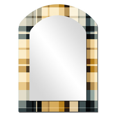 Black And Cream Plaid Sophistication - Plaid Arch Wall Mirror, Cream Asymmetrical Decorative Mirror, Printed Metal Art