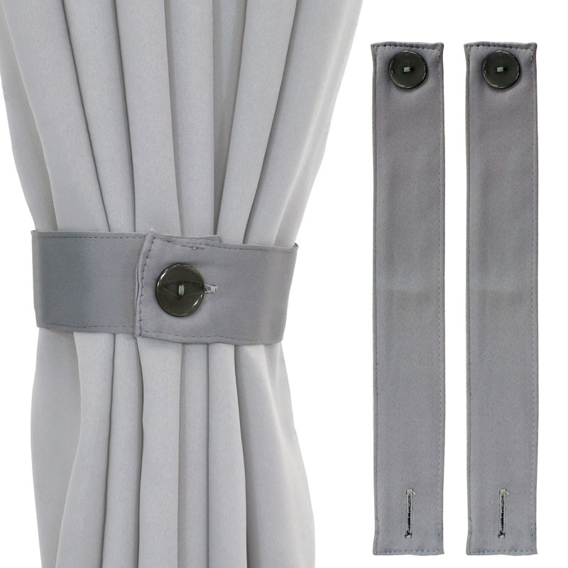 Leblanc Modern Polyester Indoor or Outdoor Curtain Tiebacks with Resin Button Closure, Gray