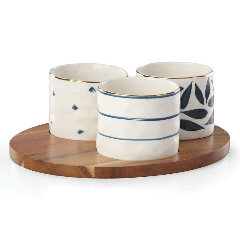 Ensemble de 3 bols Lenox Blue Bay, avec plateau en bois