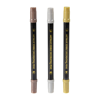 Restaurantware Edible Ink Pens 3 Count 0.59 x 0.59 x 6.69 Inches Assorted Food Coloring Pens Metallic Pens Assorted Colors Cake Decorating Pens