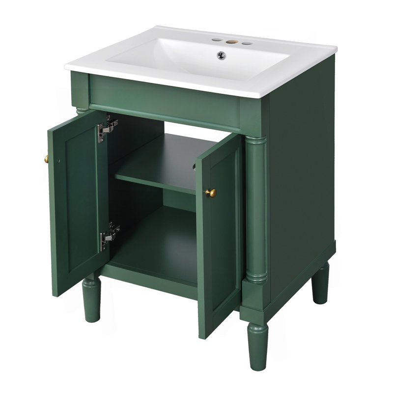 Meuble-lavabo 24 po avec lavabo supérieur, meuble de rangement moderne à 2 niveaux, meuble-lavabo simple, grandes tablettes de rangement