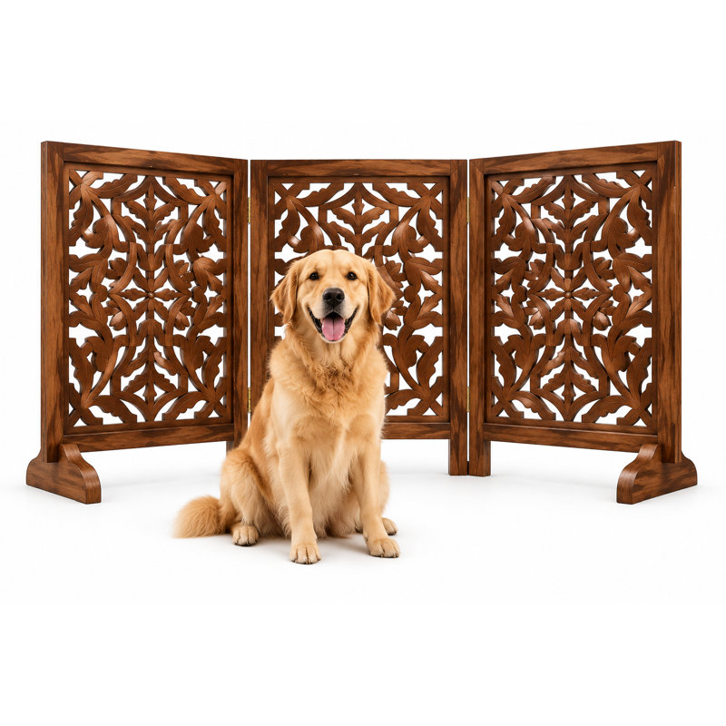 Barrière pour chien en bois pliable autoportante à 3 panneaux, Roussi