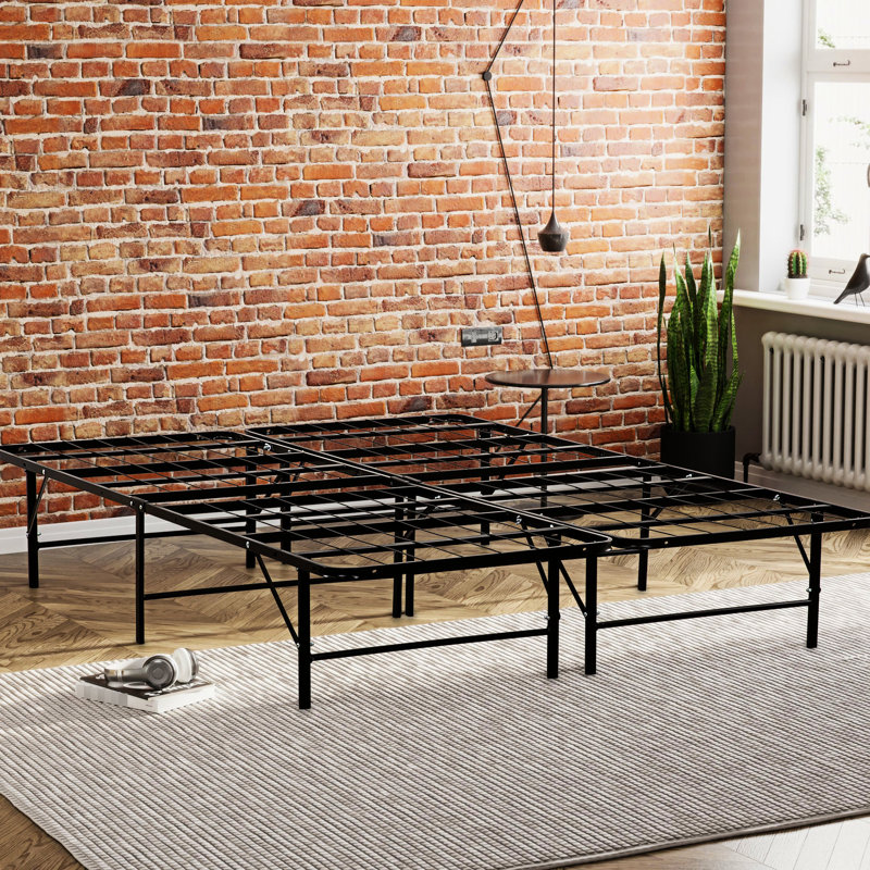 Metal Mattress Foundation Bed Frame, King Size, Build For Comfort, Black Bedroom Item Size Bed, Framework, No Box Spring Required, Black, Excellent Holding, Under Storage Space