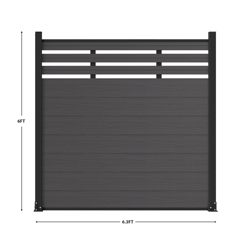 Panneaux de clôture d'intimité semi-fermés 6 pi avec poteau, finition granulée, H 6 pi x l 6,3 pi, Gris argenté
