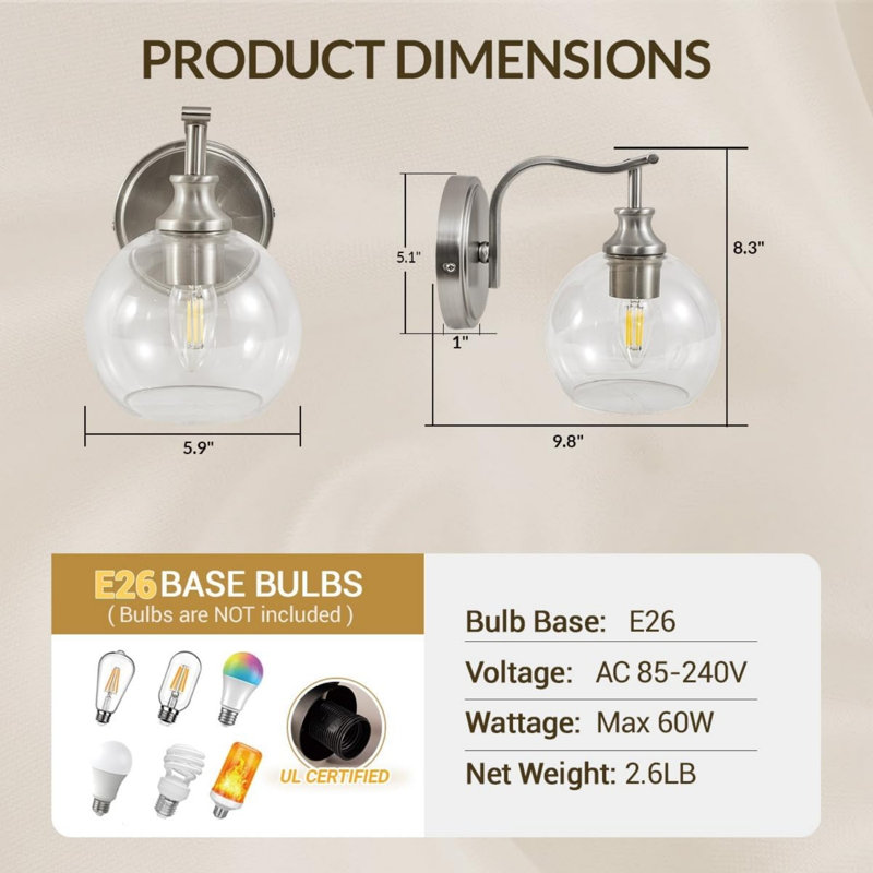 Luminaire de salle de bain Modern, Nickel brossé, 1