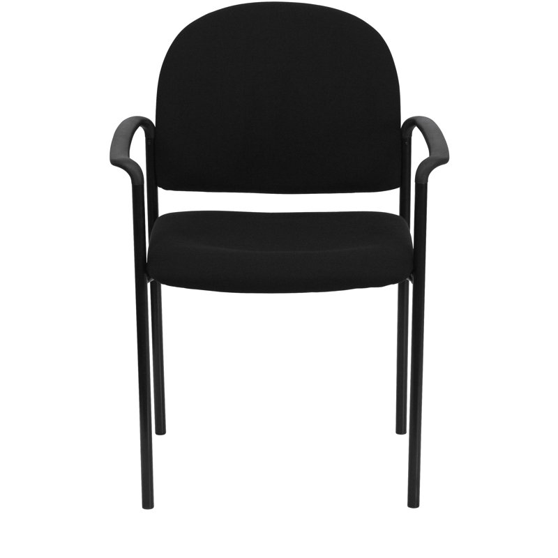 Comfort Stackable Steel Side Reception Chair, With Arms, Black Fabric