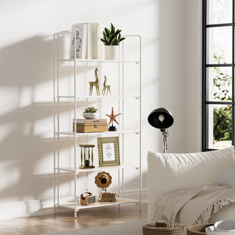 Lejon No Assembly Folding Etagere Bookcase, Black, (5 Shelves) 65.7" H x 30.9" W x 12.87" D