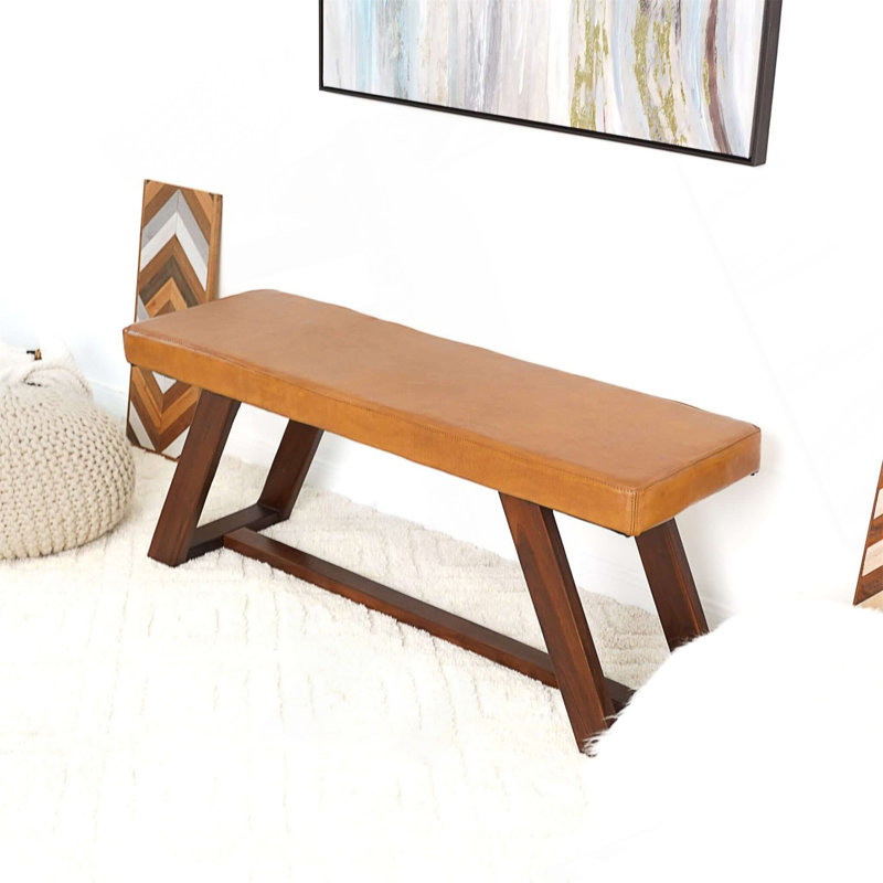 Banc en cuir véritable Marley brun clair