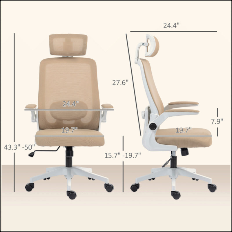 Chaise de bureau ergonomique avec accoudoir rabattable, chaise de bureau en filet, appui-tête rotatif, support lombaire réglable