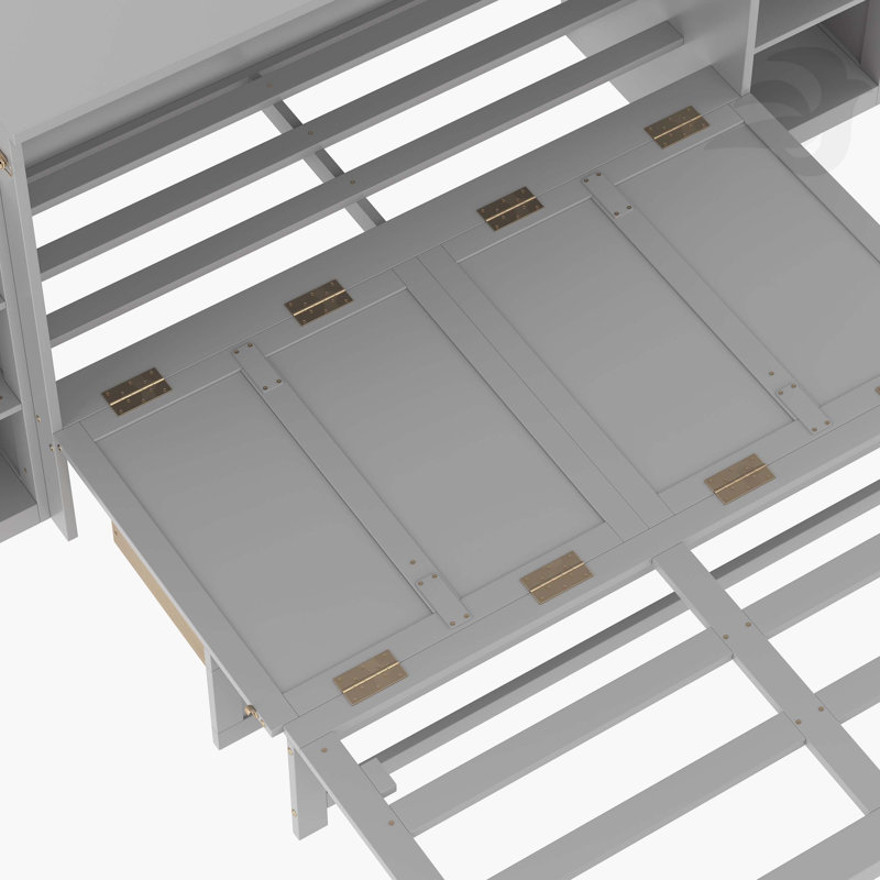 Lit escamotable double avec tiroirs et tablettes de rangement spacieux. Idéal pour les chambres d'amis ou les chambres compactes. Gris clair