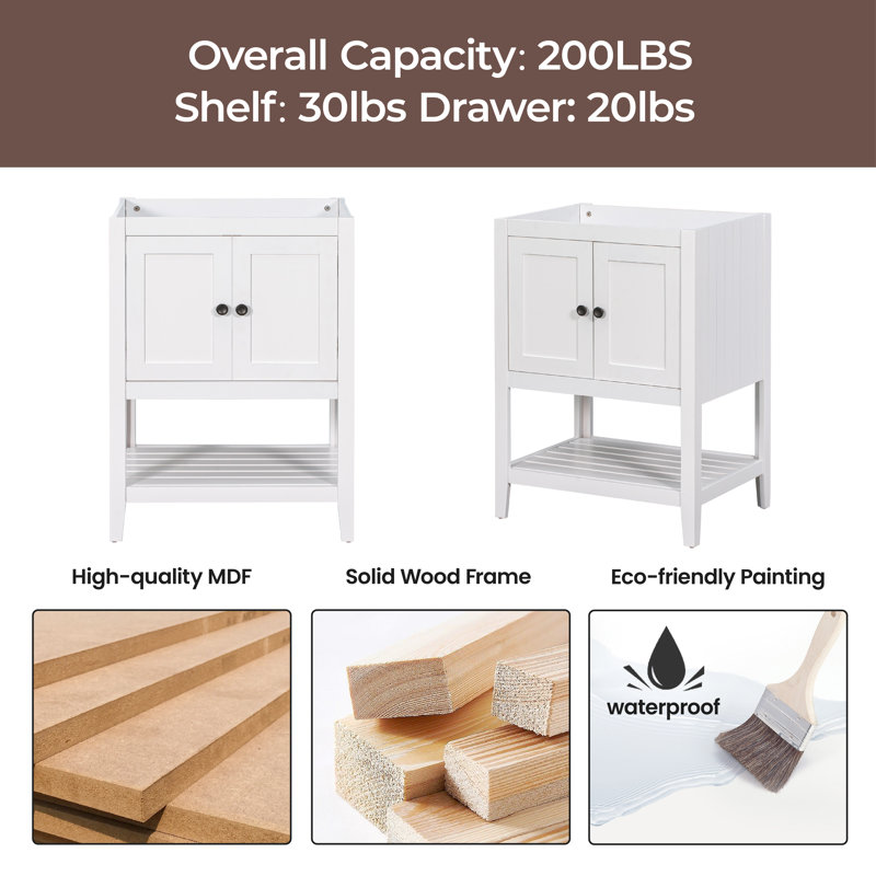 23.7'' Single Bathroom Vanity Base Only, White