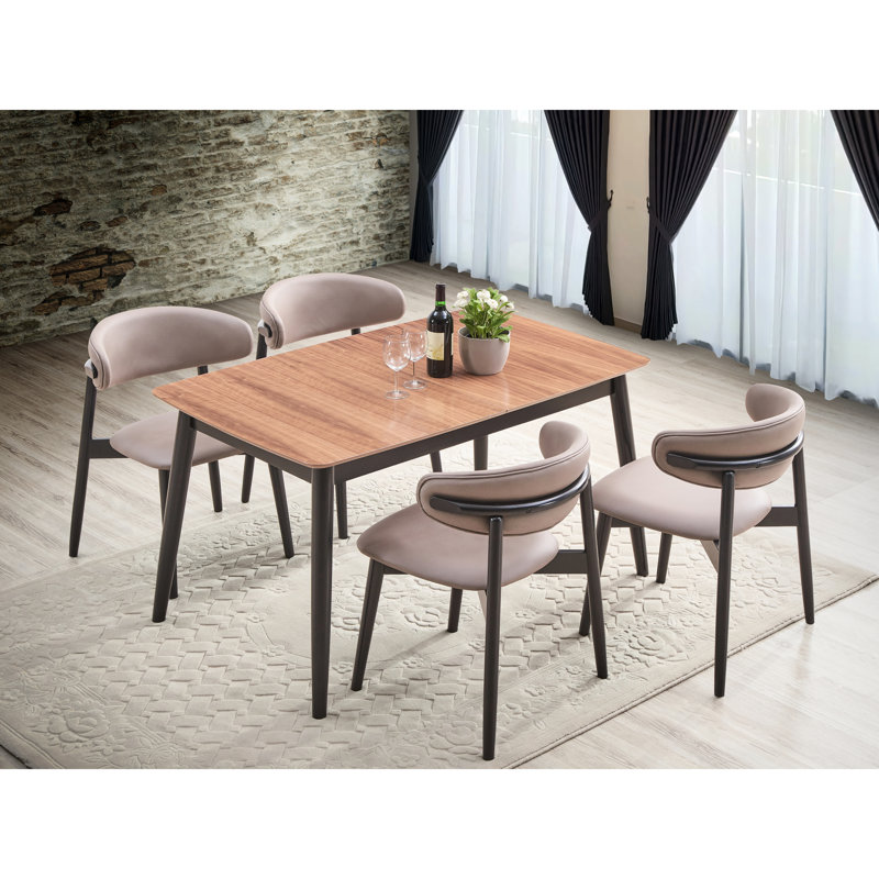 Table de salle à manger naturelle et noire - 5 pièces 1 table avec rallonge pliable 4 chaises et éclat