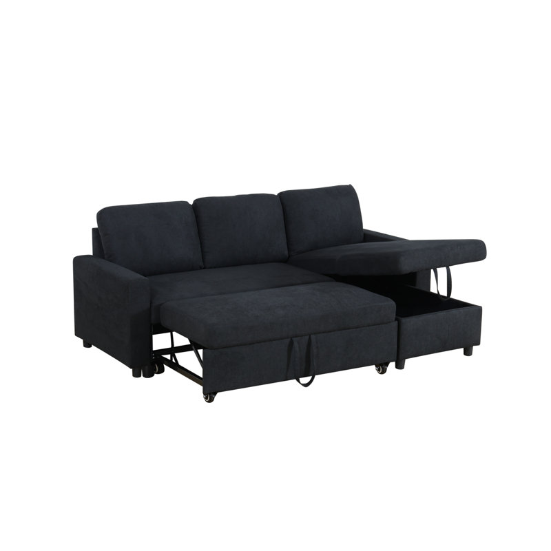 Canapé-lit modulaire en L 83,6 po avec méridienne de rangement et coussins décoratifs 83,6 po, Polyester noir