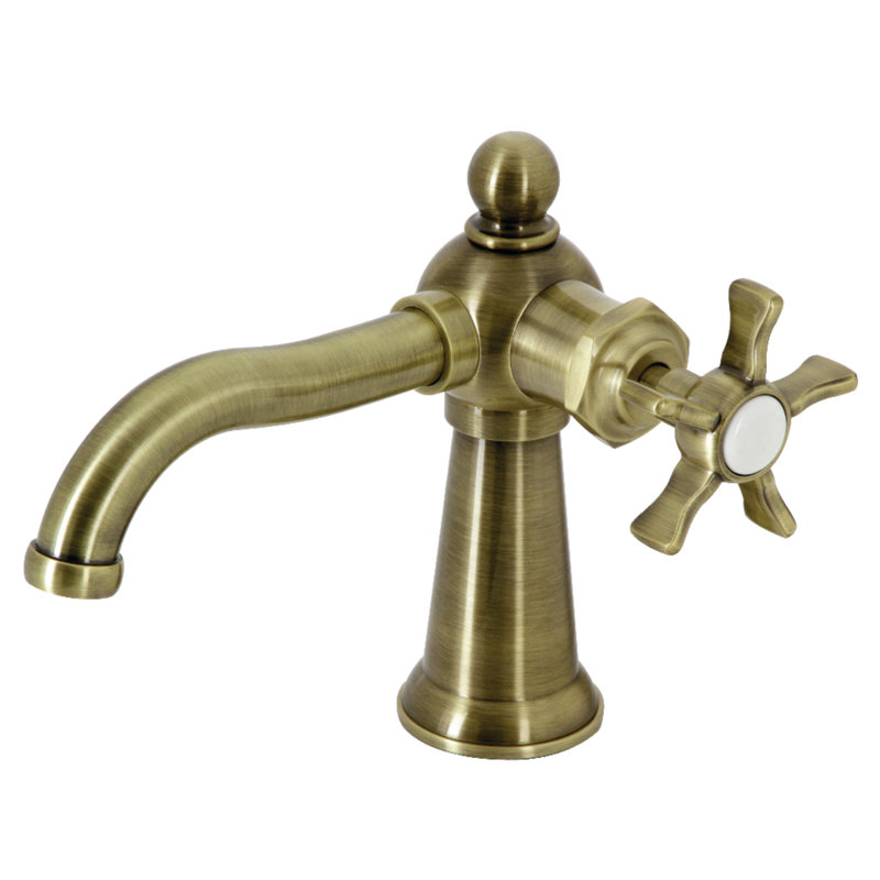 Robinet de salle de bain 1 poignée à fixation sur le comptoir avec robinet escamotable Kingston, Laiton antique, Croix