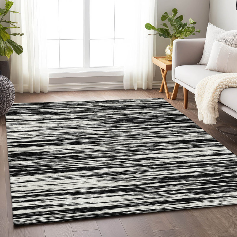 Premium Machine Washable Prisco Black Rug, Rectangle 9' x 12'