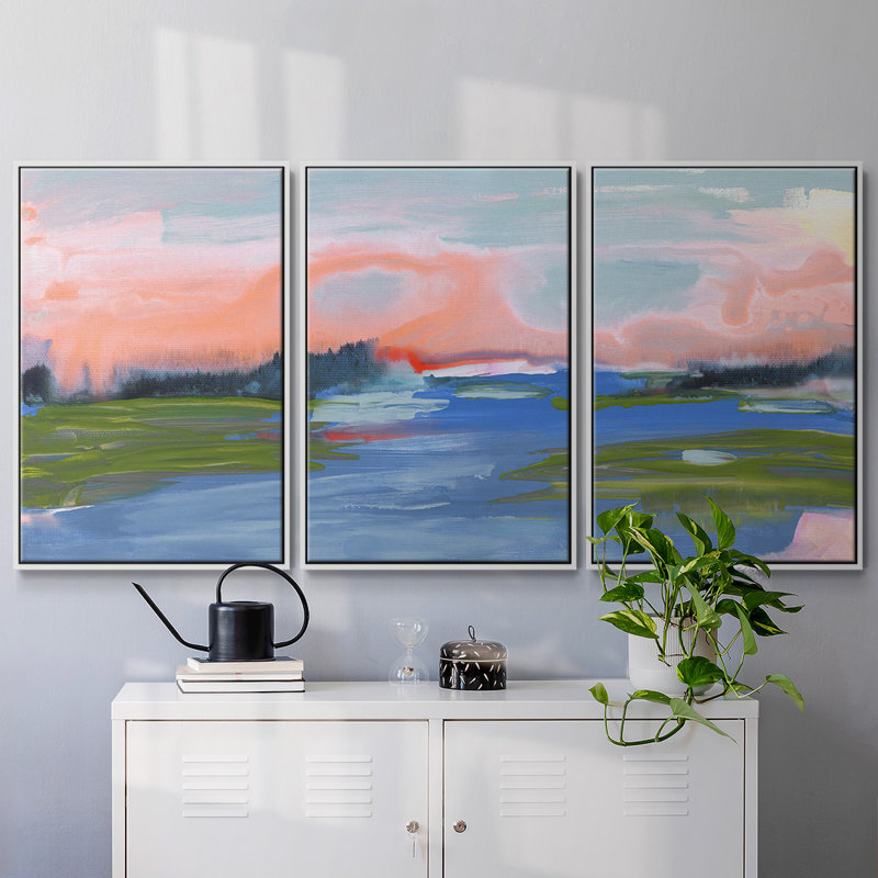 Kattskill Bay - 3 pièces, reproduction sur toile, H 36 po x l 75 po x P 2 po, Blanc