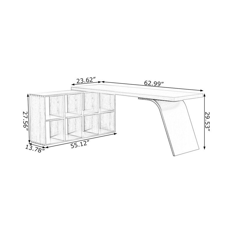 Bureau en fer massif en forme de L brun noyer + noir, H 29,53 po x l 62,99 po x P 55,12 po, Retour à gauche