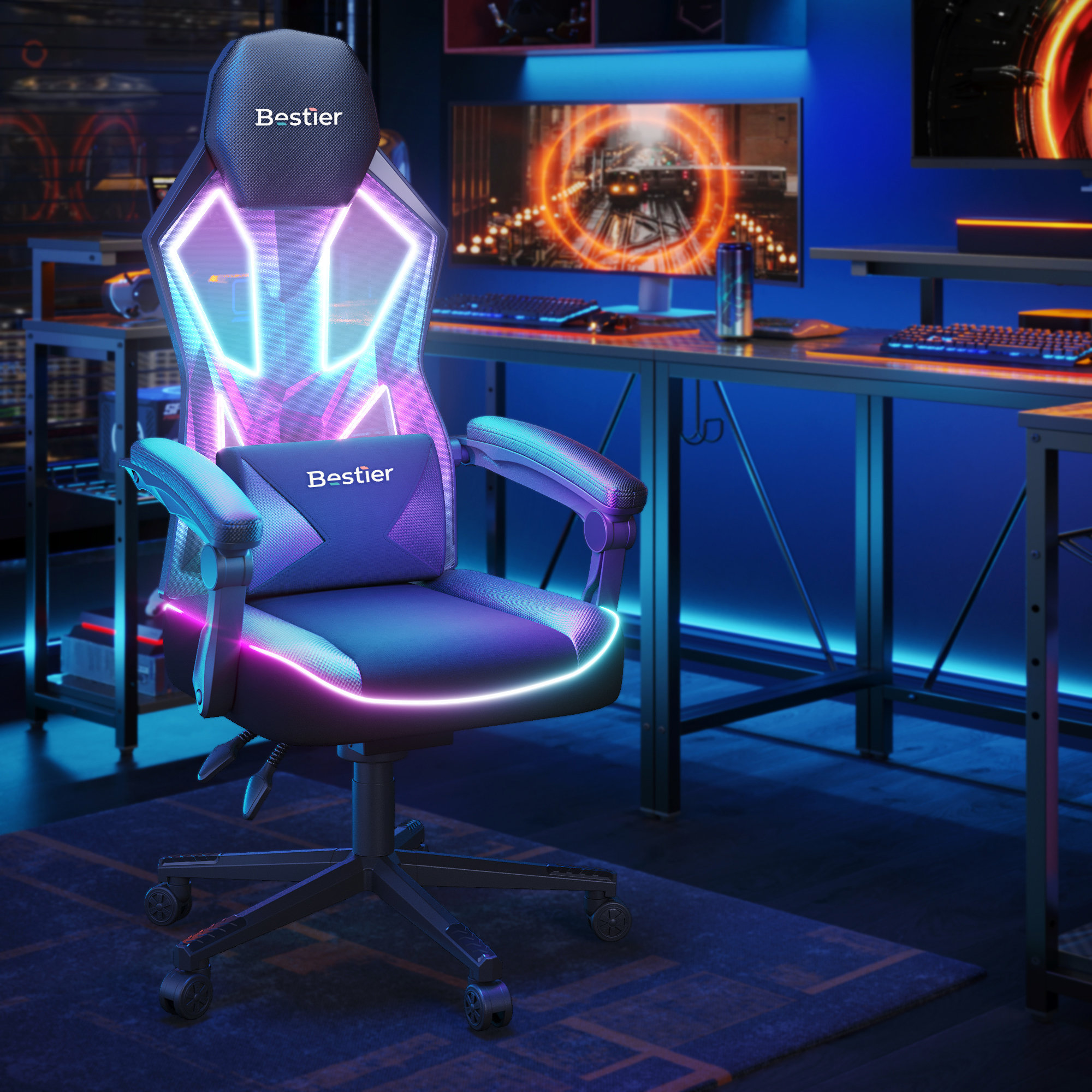 Inbox Zero Monike LED Gaming Chair With Adjustable Lumbar Ergonomic Inbox Zero Monike LED Gaming Chair With Adjustable Lumbar Ergonomic