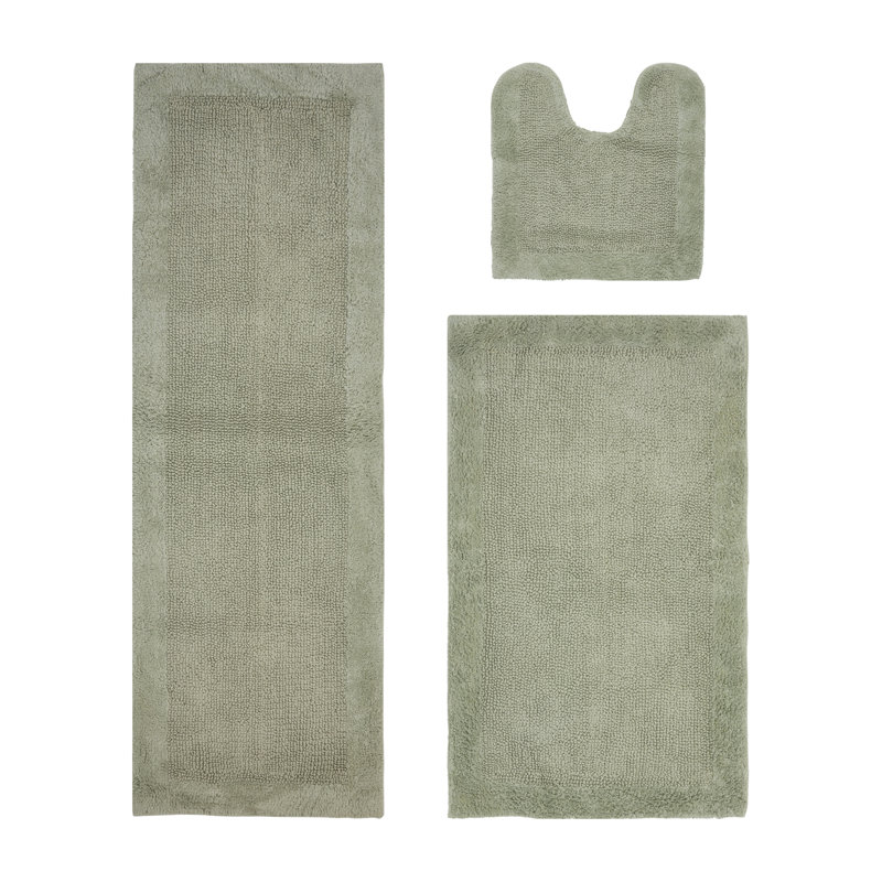 Merkel 100% Cotton Tufted Premium 3 Piece Bathroom Rug Set Machine Washable Extra Soft & Absorbent Reversible Bath Rug