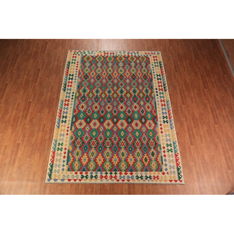 Geometric Kilim Reversible Wool Area Rug 8x11