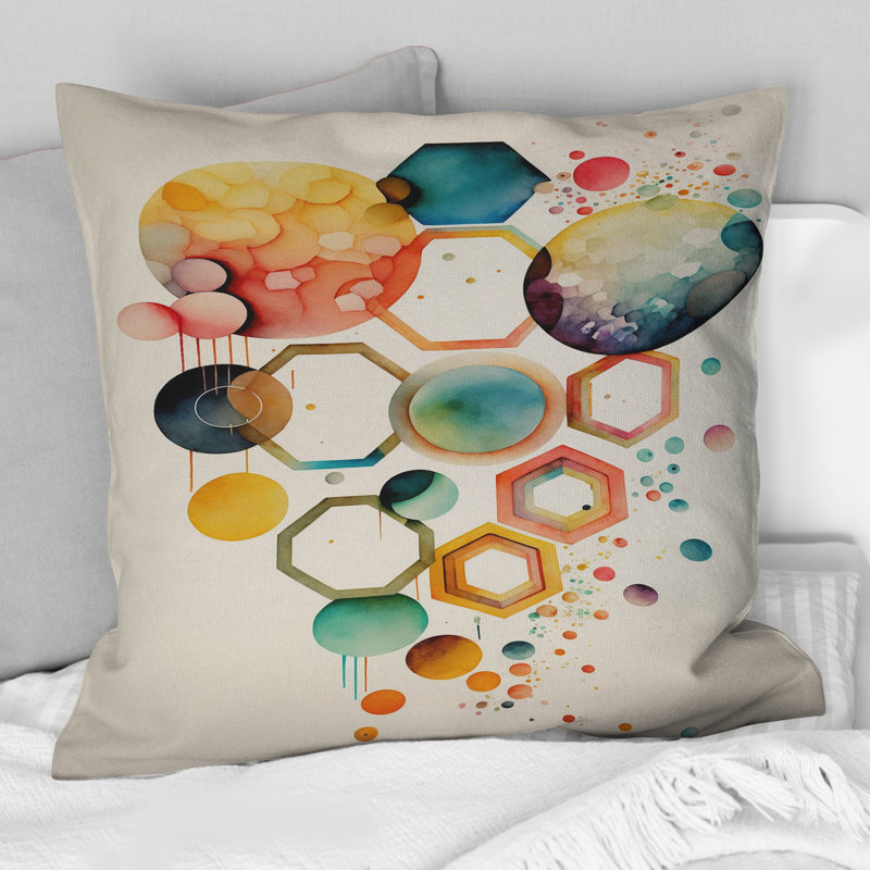 Hexagon And Circular Abstract V - Abstract Geometric Printed Throw Pillow