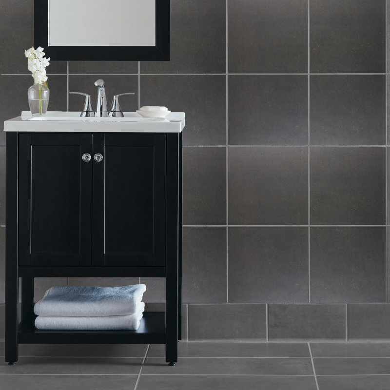 High Street 12'' W x 12'' L Porcelain Concrete Look Singular Tile, Charcoal