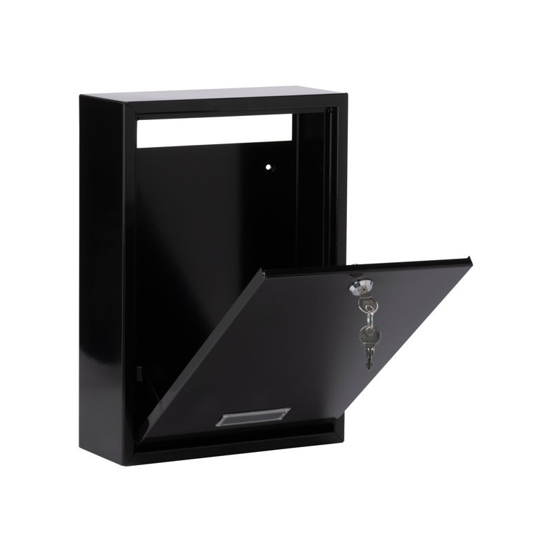 Forth Rear Access Gate & Wall Mounted Galvanised Steel Lockable Weatherproof Post Box - 25x35x10cm, Black