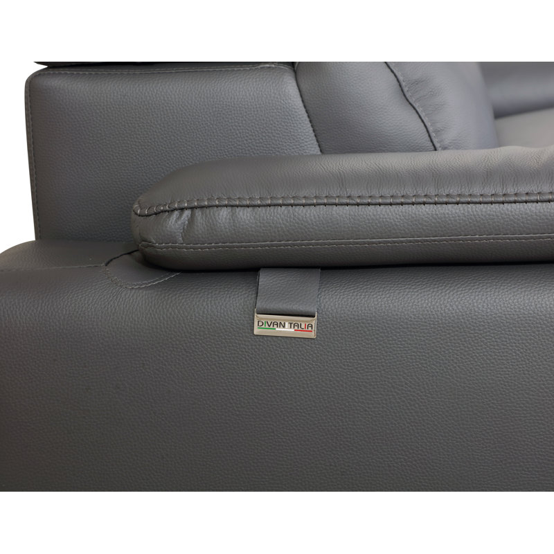 Causeuse en cuir véritable gris foncé avec appui-tête réglable, Gris foncé