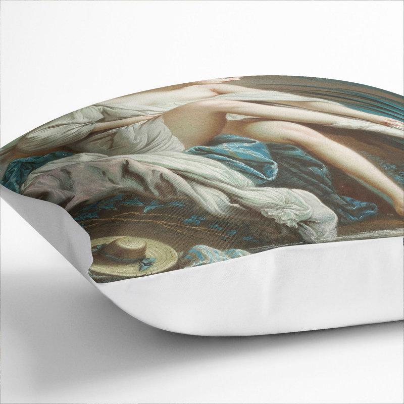 Nymph Bathing Square Throw Cushion, 55cm H x 55cm W x 20cm D, White