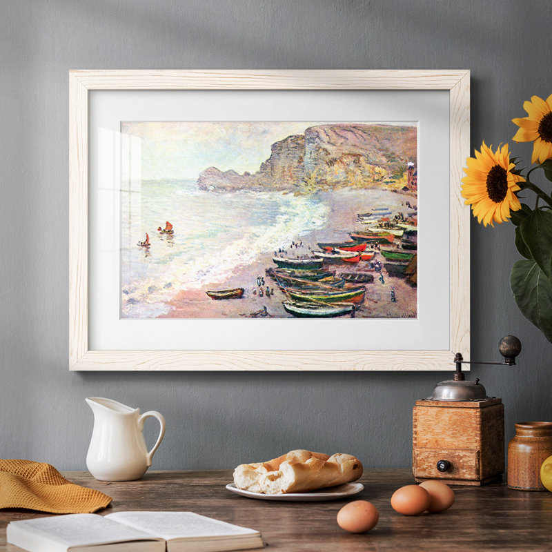 Étretat, la plage et la porte d'Amont par Monet, Blanc, H 18 po x l 26 po x P 1,5 po