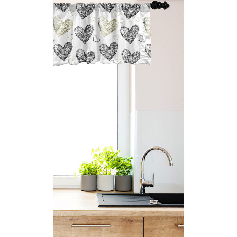 Ambesonne, Saint-Valentin, cantonnière, paquet de 2 cœurs gris, vert olive, L 54 po x L 18 po