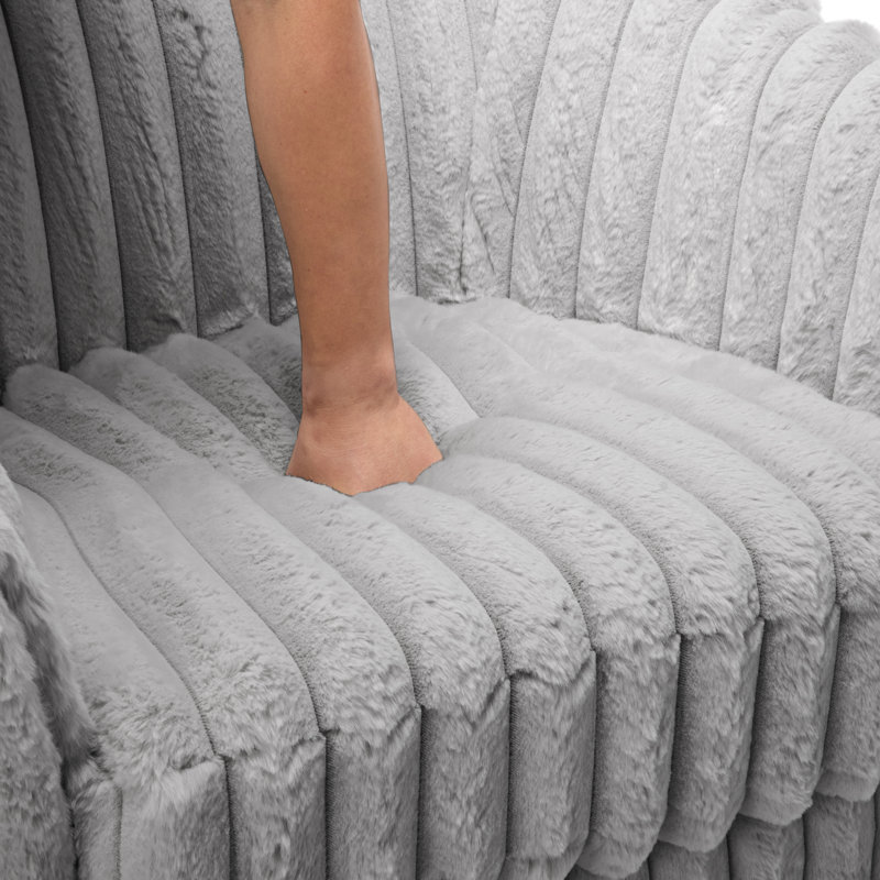 Aunna 78.2Cm Wide Swivel Barrel Chair, Grey Faux Fur