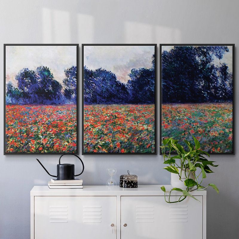 Coquelicots à Giverny, 1887 - Toile encadrée multi-pièces, H 24 po x l 48 po x P 2 po, Noir