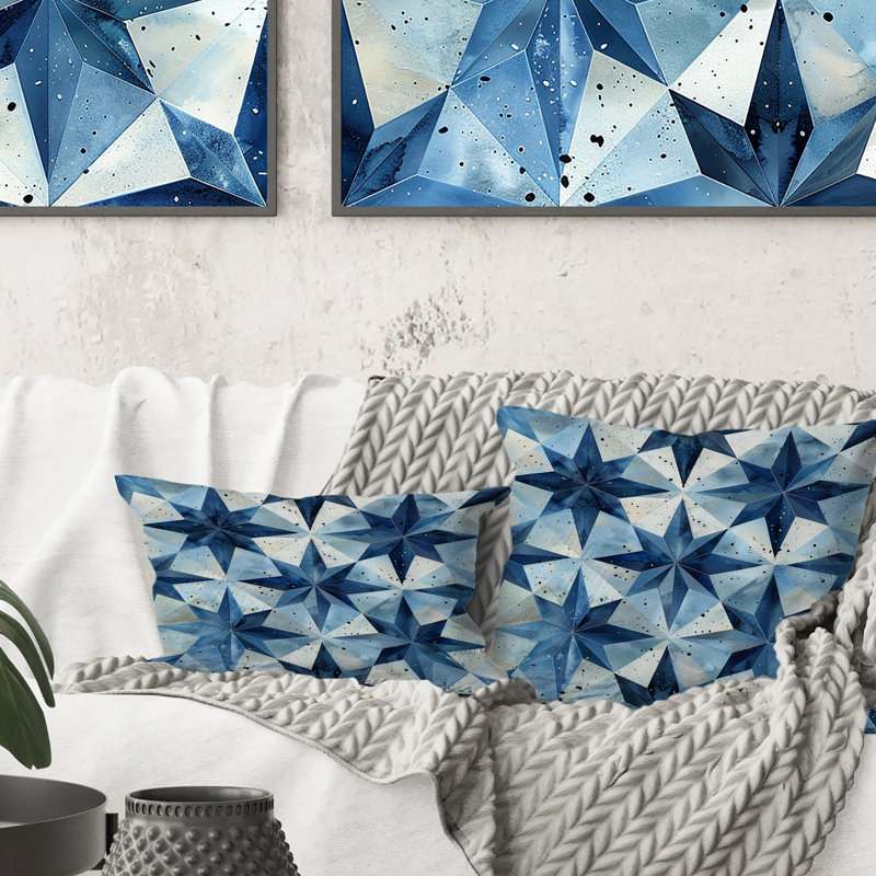 Coussin bleu et beige Midcentury Stars I - Midcentury, H 16 po x l 16 po