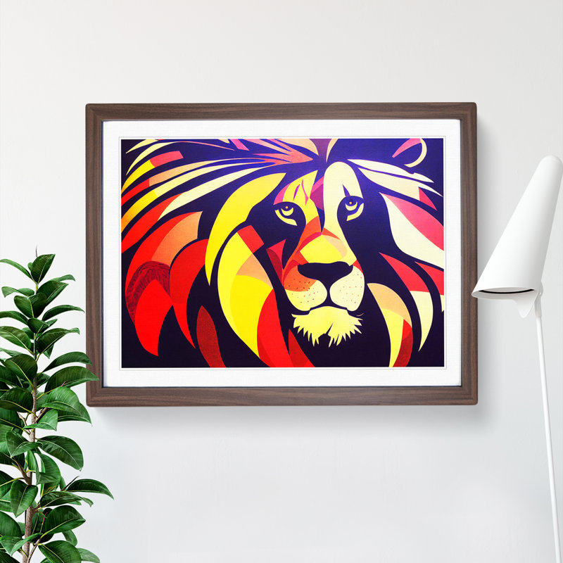 Abstract Lion Vol.4 - Framed Print, 25cm H x 34cm W x 2cm D, Walnut
