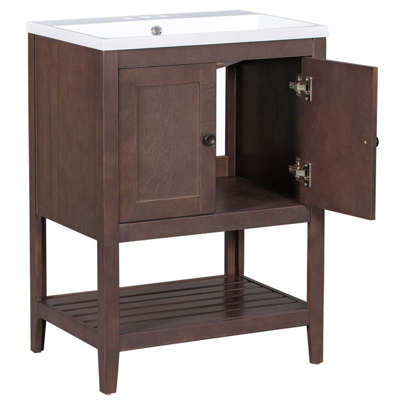 Meuble-lavabo simple 24 po avec lavabo, Brun