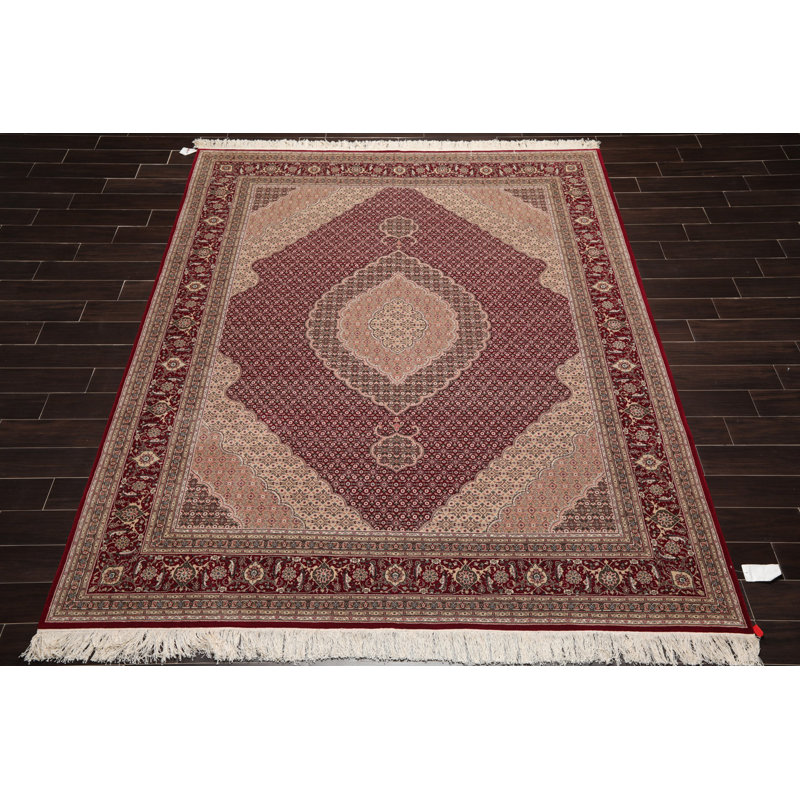 Tapis rouge noué à la main de conception unique 8 pi x 10 pi Feyre