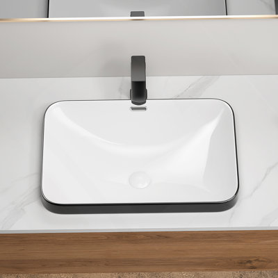 Ceramic Undermount Bathroom Sink 22.05" X 15.36" X 6.7" - White Porcelain Vessel Basin, Seamless Design For Vanity Countertop