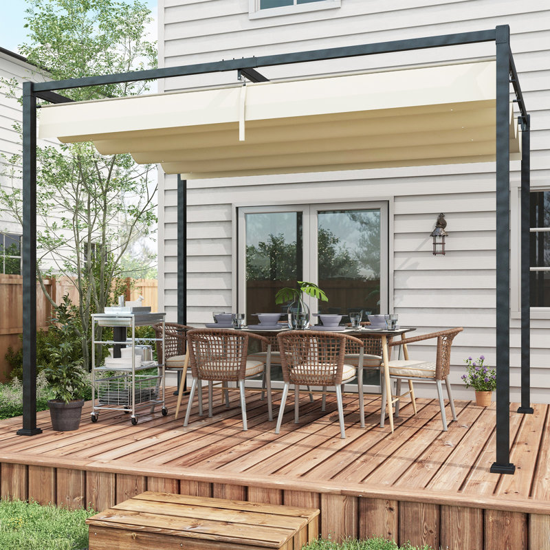 Outsunny 3 x 2m Metal Outdoor Pergola with Retractable Roof, 221cm H x 298cm W x 213cm D