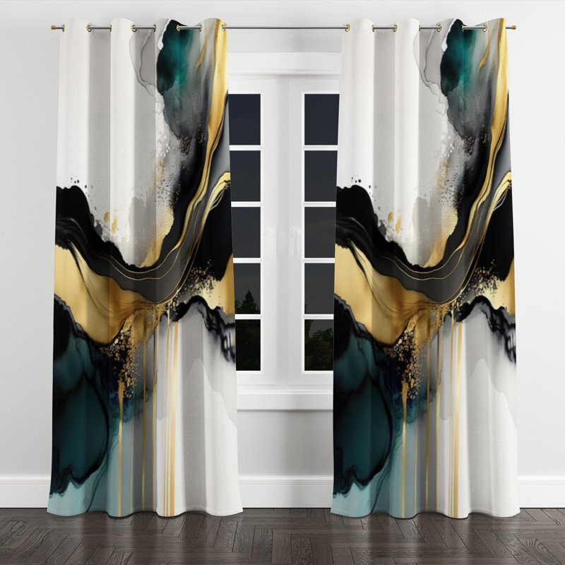 Auri - Modern Grommet Curtain - Velvet Room Darkening - 1 panel, 52" W x 108" L, Golden Grommets