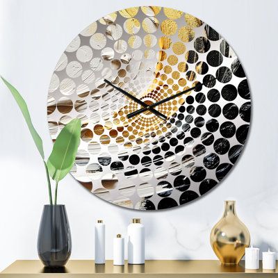 Horloge murale spirales abstraites or et noir III