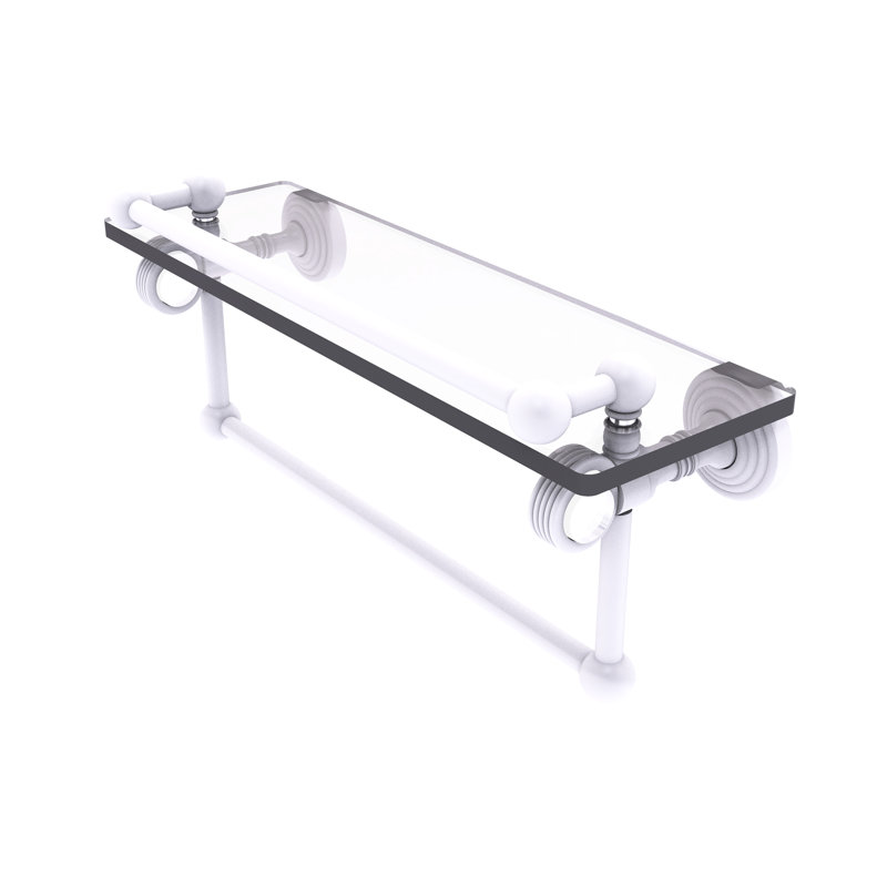 Jarrell Glass Bracket Shelf with Towel Bar, 5.5" H x 16" W x 6.8" D, Matte White