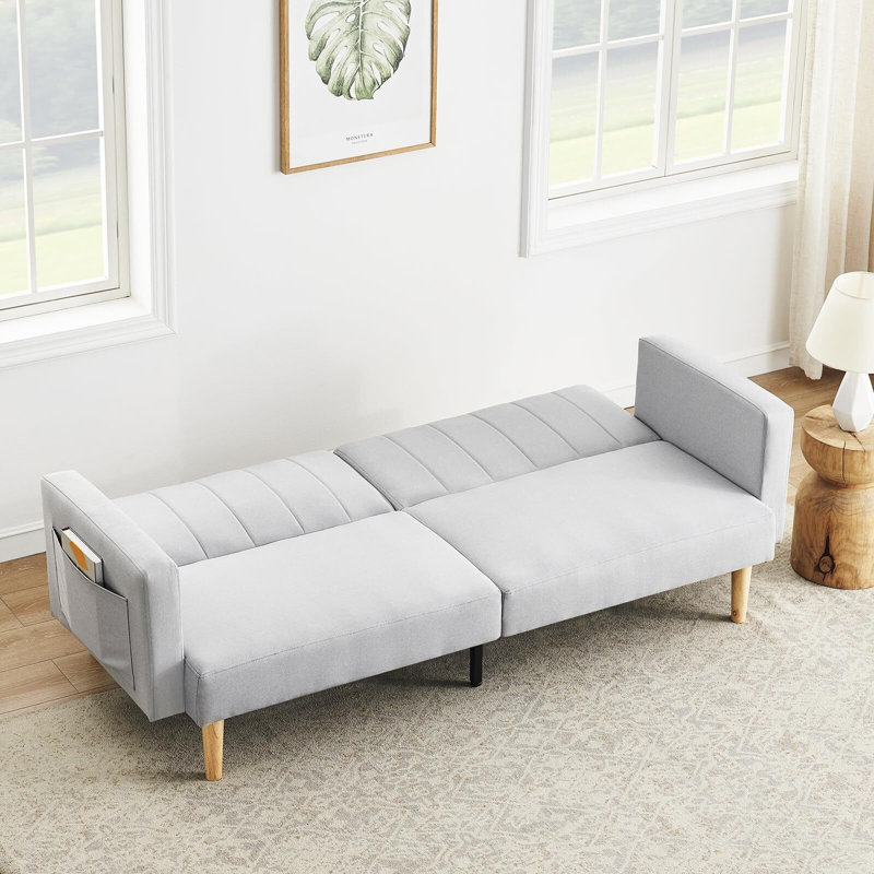 Abdulkadyr 78.74'' Upholstered Tight Back Convertible Sofa, Light Gray 100% Linen