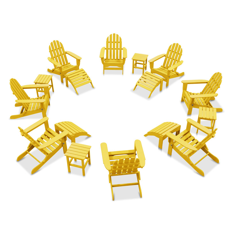 Chaise Adirondack en plastique / résine 16 pièces avec repose-pieds et table Leighton, Jaune citron
