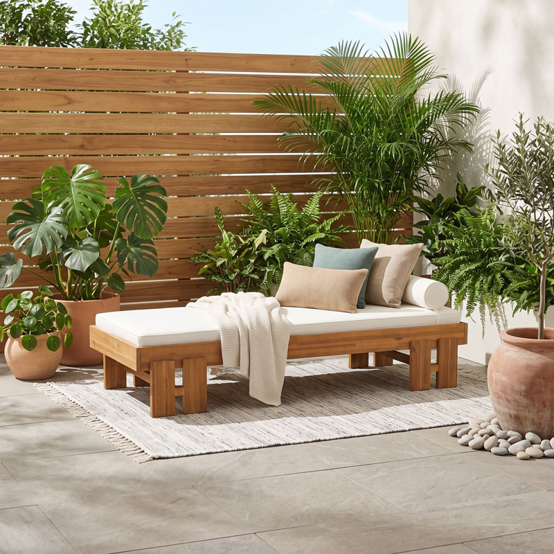 Lit de jour extérieur tout-en-un luxueux en bois d'acacia avec coussins moelleux