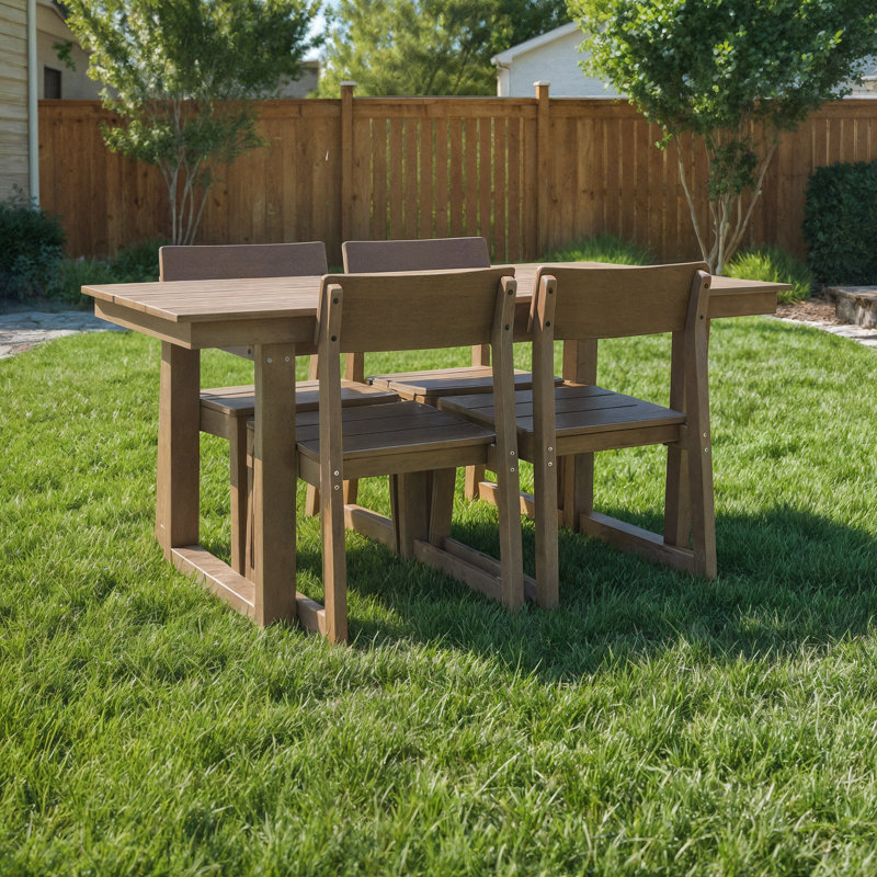 5-Piece HDPE Outdoor Dining Set, All-Weather Patio Table With Umbrella Hole & 4 Armless Chairs For Backyard/Poolside