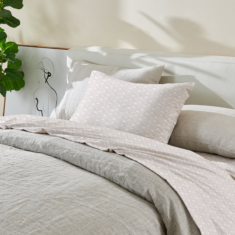 Pre Washed Microfiber Printed Sheet Set - Killian Collection, Diamond Flower/Gray, Queen Sheet Set with 2 Pillowcases