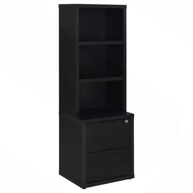 Bibliothèque Geary à 3 tablettes USB et tiroir verrouillable, H 61,25 po x l 19,75 po x P 15,5 po, Noir